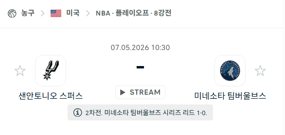 [미국 NBA] 5월7일 샌안토니오 스퍼스 vs 미네소타 팀버울브스 분석 중계