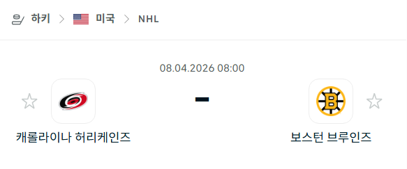 [아이스하키 NHL] 4월8일 캐롤라이나 허리케인스 vs 보스턴 브루인스 분석 중계