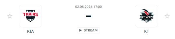 [대한민국 KBO] 2026년05월02일 KIA 타이거즈 vs kt wiz 분석 중계