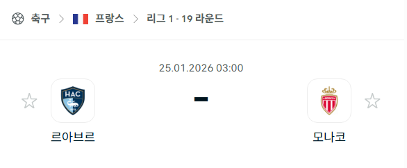 [프랑스 리그앙] 01월25일 르아브르 vs AS모나코 분석 중계