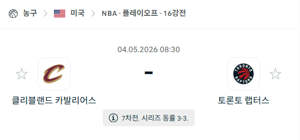 [미국 NBA] 5월4일 클리블랜드 캐벌리어스 vs 토론토 랩터스 분석 중계