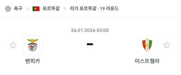 [포르투갈 프리메이라리가] 01월26일 벤피카 vs 이스트렐라 분석 중계