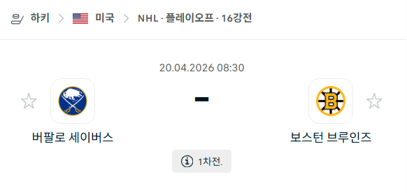 [아이스하키 NHL] 4월20일 버팔로 세이버스 vs 보스턴 브루인스 분석 중계