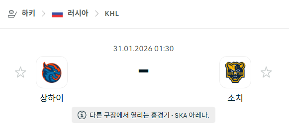 [아이스하키 KHL] 01월31일 상하이 드래곤스 vs 소치 분석 중계