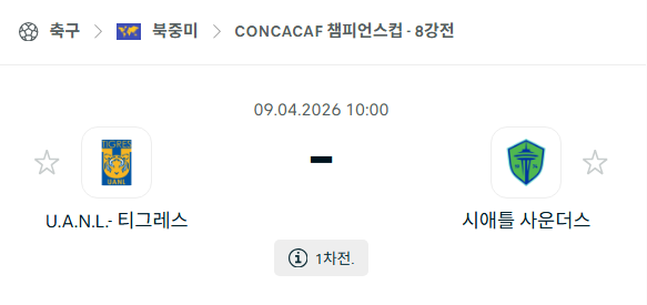 [북중미 챔피언스컵] 4월9일 UANL 티그레스 vs 시애틀 사운더스 분석 중계