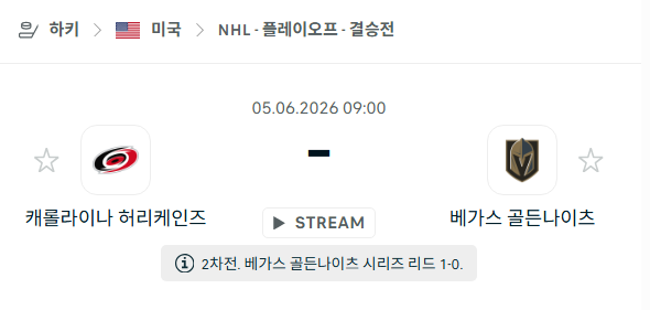 [MLB 메이저리그] 6월5일 캐롤라이나 허리케인스 vs 베가스 골든나이츠 분석 중계