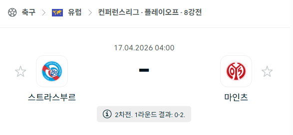 [UEFA 컨퍼런스리그] 4월17일 스트라스부르 vs 마인츠 분석 중계