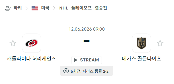 [아이스하키 NHL] 6월12일 캐롤라이나 허리케인스 vs 베가스 골든나이츠 분석 중계