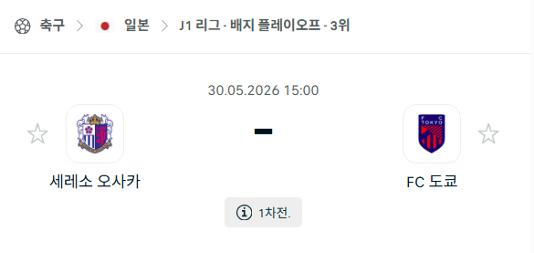 [일본 J리그] 5월30일 세레소 오사카 vs FC도쿄 분석 중계