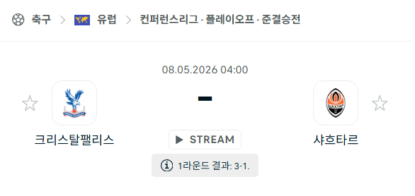 [UEFA 컨퍼런스리그] 5월8일 크리스탈 팰리스 vs 샤흐타르 분석 중계