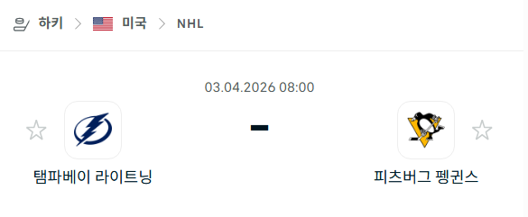 [아이스하키 NHL] 4월3일 탬파베이 라이트닝 vs 피츠버그 펭귄스 분석 중계