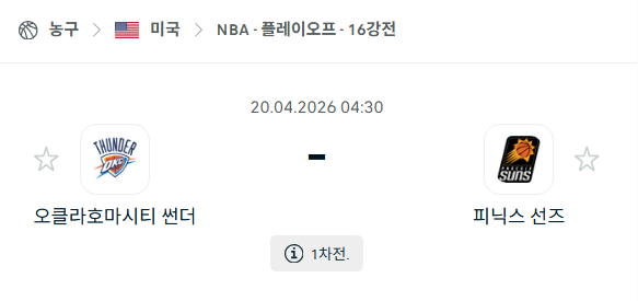 [미국 NBA] 4월20일 오클라호마시티 썬더 vs 피닉스 선즈 분석 중계