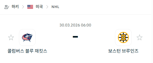 [아이스하키 NHL] 3월30일 콜럼버스 블루재키츠 vs 보스턴 브루인스 분석 중계