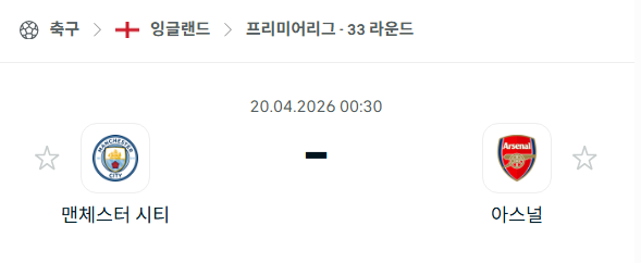 [EPL 프리미어리그] 4월20일 맨체스터 시티 vs 아스날 분석 중계