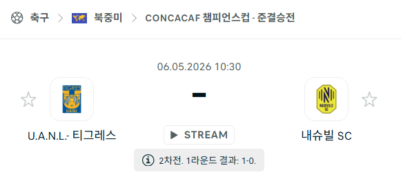 [북중미 챔피언스컵] 5월6일 UANL티그레스 vs 내슈빌SC 분석 중계