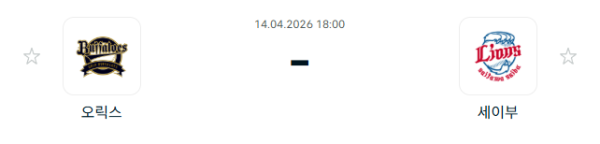 [일본야구 NPB] 2026년04월14일 오릭스 버팔로스 vs 세이부 라이온스 분석 중계