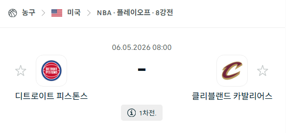 [미국 NBA] 5월6일 디트로이트 피스톤스 vs 클리블랜드 캐벌리어스 분석 중계