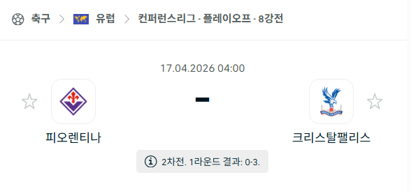 [UEFA 컨퍼런스리그] 4월17일 피오렌티나 vs 크리스탈 팰리스 분석 중계